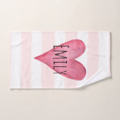 名前のピンクのハートのタイポグラフィのベビー愛 バスタオルセット (ハンドタオル)