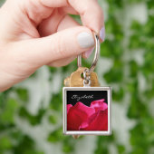 名前のピンクのバラの花びら キーホルダー (手)