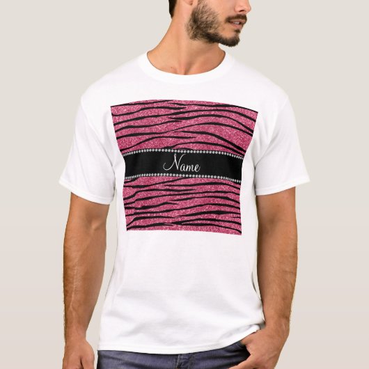 名前のピンクグリッター縞 Tシャツ (正面)
