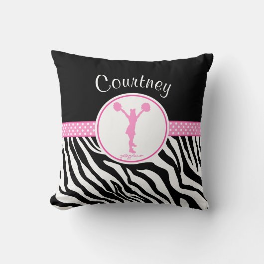 名前のピンクゼブラプリントチアリーダー/POM クッション (正面)