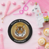 名前のフェイクな金ゴールドのハッピーバースデーのトラ ペーパープレート (パーティー)