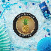 名前のフェイクな金ゴールドのハッピーバースデーのパイナップル ペーパープレート (パーティー)