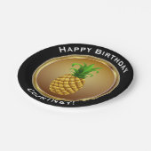 名前のフェイクな金ゴールドのハッピーバースデーのパイナップル ペーパープレート (アングル)