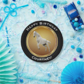 名前のフェイクな金ゴールドのハッピーバースデーの白馬 ペーパープレート (パーティー)