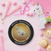 名前のフェイクな金ゴールドのハッピーバースデーの白馬 ペーパープレート (パーティー)