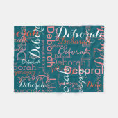 名前のフェミニンタイポグラフィピンクをティール(緑がかった色) フリースブランケット (正面(横))