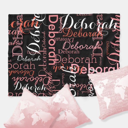 名前のフェミニンタイポグラフィピンクを黒で作成 フリースブランケット