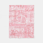 名前のフェミニンタイポグラフィピンク フリースブランケット (正面)