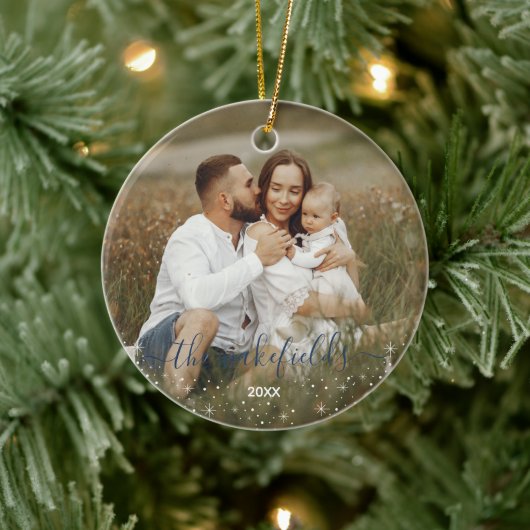 名前のブルースクリプトフレア星のクリスマスフォト セラミックオーナメント (ツリー)