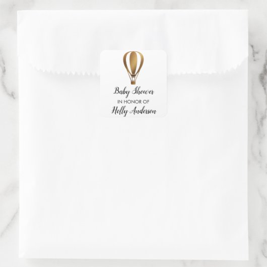 名前のベビーシャワーの金ゴールドのグリッターの熱気の気球 スクエアシール (バッグ)
