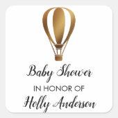名前のベビーシャワーの金ゴールドのグリッターの熱気の気球 スクエアシール (正面)