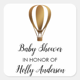名前のベビーシャワーの金ゴールドのグリッターの熱気の気球 スクエアシール