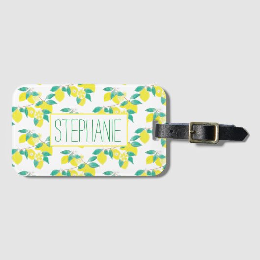 名前のホワイトラゲージタグ付きレモンパターン ラゲッジタグ (正面横)
