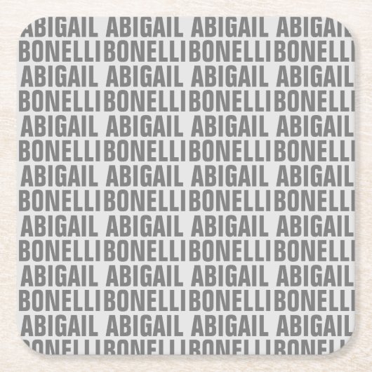 名前のミニマリストはっきりしたグレイモダンシック スクエアペーパーコースター (正面)