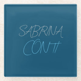 名前のミニマルモダンリストの青 ガラスコースター