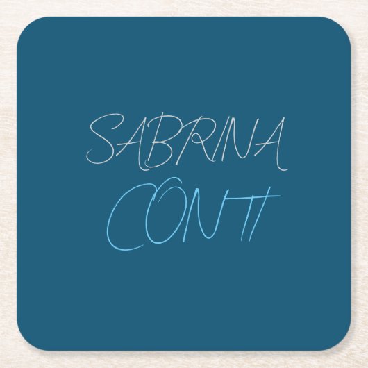 名前のミニマルモダンリストの青 スクエアペーパーコースター (正面)