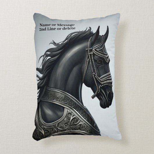 名前のメッセージを追加し、鎧を持つ強い黒馬 アクセントクッション (正面(垂直))