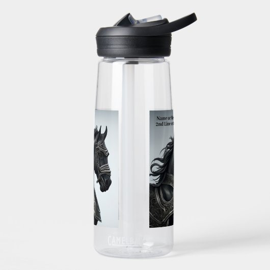 名前のメッセージを追加し、鎧を持つ強い黒馬 ウォーターボトル (左面)