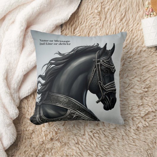 名前のメッセージを追加し、鎧を持つ強い黒馬 クッション (ブランケット)