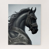 名前のメッセージを追加し、鎧を持つ強い黒馬 ジグソーパズル (縦)