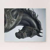 名前のメッセージを追加し、鎧を持つ強い黒馬 ジグソーパズル (横)