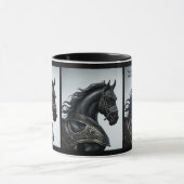名前のメッセージを追加し、鎧を持つ強い黒馬 マグカップ (中央)