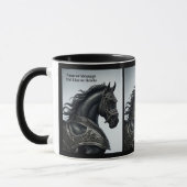 名前のメッセージを追加し、鎧を持つ強い黒馬 マグカップ (左)