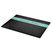 名前のモダンで黒いヒョウのプリントの水のストライプ カッティングボード (角)