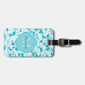 名前のモダンなターコイズの花のガーリーなモノグラム ラゲッジタグ (正面横)
