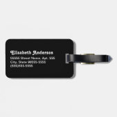 名前のモダンなピンクおよび黒いチェック模様のハート ラゲッジタグ (裏面横)