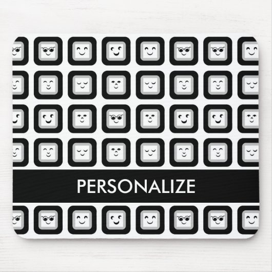 名前のモダンな白黒顔文字のタイル マウスパッド (正面)
