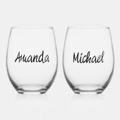 名前のモノグラム カップル 専用 ステムなしワイングラス (正面)