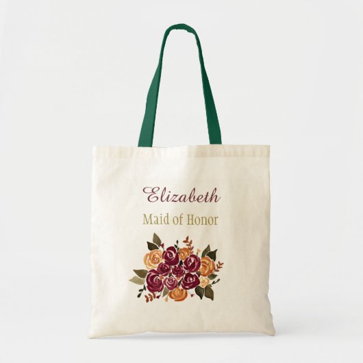 名前のワインのバラの花の花嫁の新婦付添人 トートバッグ (正面)