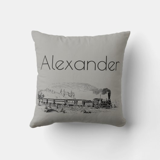 名前のヴィンテージの蒸気の列車のイラストレーション クッション (裏面)