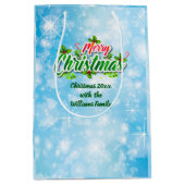 名前の一致するメリークリスマスブルーミディアムギフトを追加 ミディアムペーパーバッグ (正面)