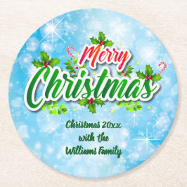 名前の一致するメリークリスマスブルーラウンド紙 ラウンドペーパーコースター