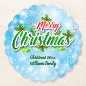 名前の一致するメリークリスマスブルー紙コーストの追加 ペーパーコースター (正面)