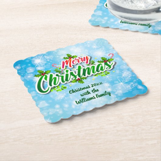 名前の一致するメリークリスマスブルー紙コーストの追加 ペーパーコースター (アングル)