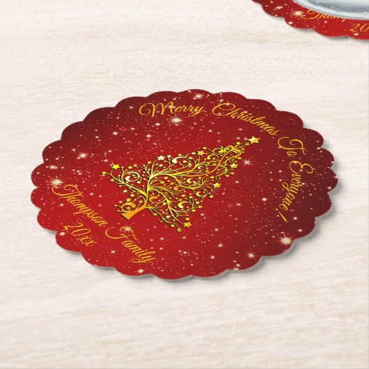 名前の一致セットクリスマスレッド金ゴールドツリー星の追加 ペーパーコースター (アングル)