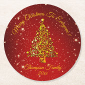 名前の一致セットクリスマスレッド金ゴールドツリー星の追加 ラウンドペーパーコースター (正面)