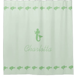 名前の人魚および魚の緑の海上記号 シャワーカーテン