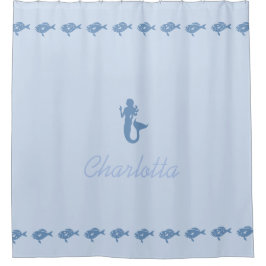 名前の人魚および魚の青い海上記号 シャワーカーテン