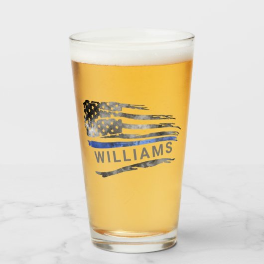 名前の付いたエギーな青い細いラインビアグラス タンブラーグラス (ドリンク正面)