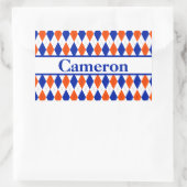 名前の付いたオレンジアーガイルと青のダイヤモンドパターン 長方形シール (バッグ)