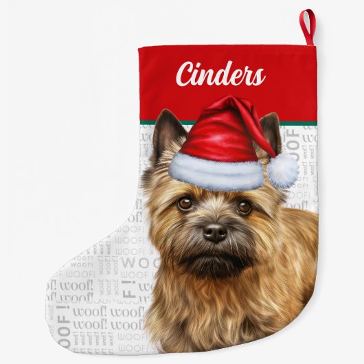 名前の付いたクリスマスケアン犬の背景 ラージクリスマスストッキング (裏面)