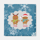 名前の付いたジンジャーブレッドクッキーのカップル雪片 マグネット (正面)