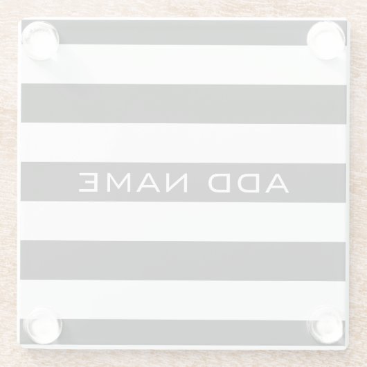 名前の付いたストライプの白黒のパターン ガラスコースター (裏面)