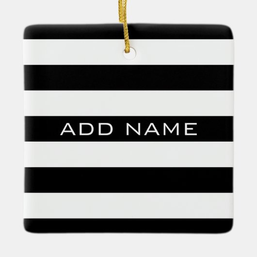名前の付いたストライプの白黒のパターン セラミックオーナメント (正面)