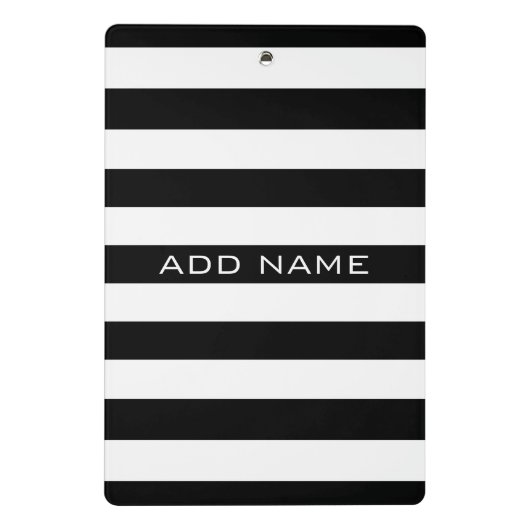 名前の付いたストライプの白黒のパターン ミニクリップボード (裏面)