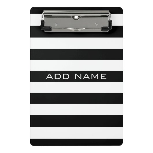 名前の付いたストライプの白黒のパターン ミニクリップボード (正面)